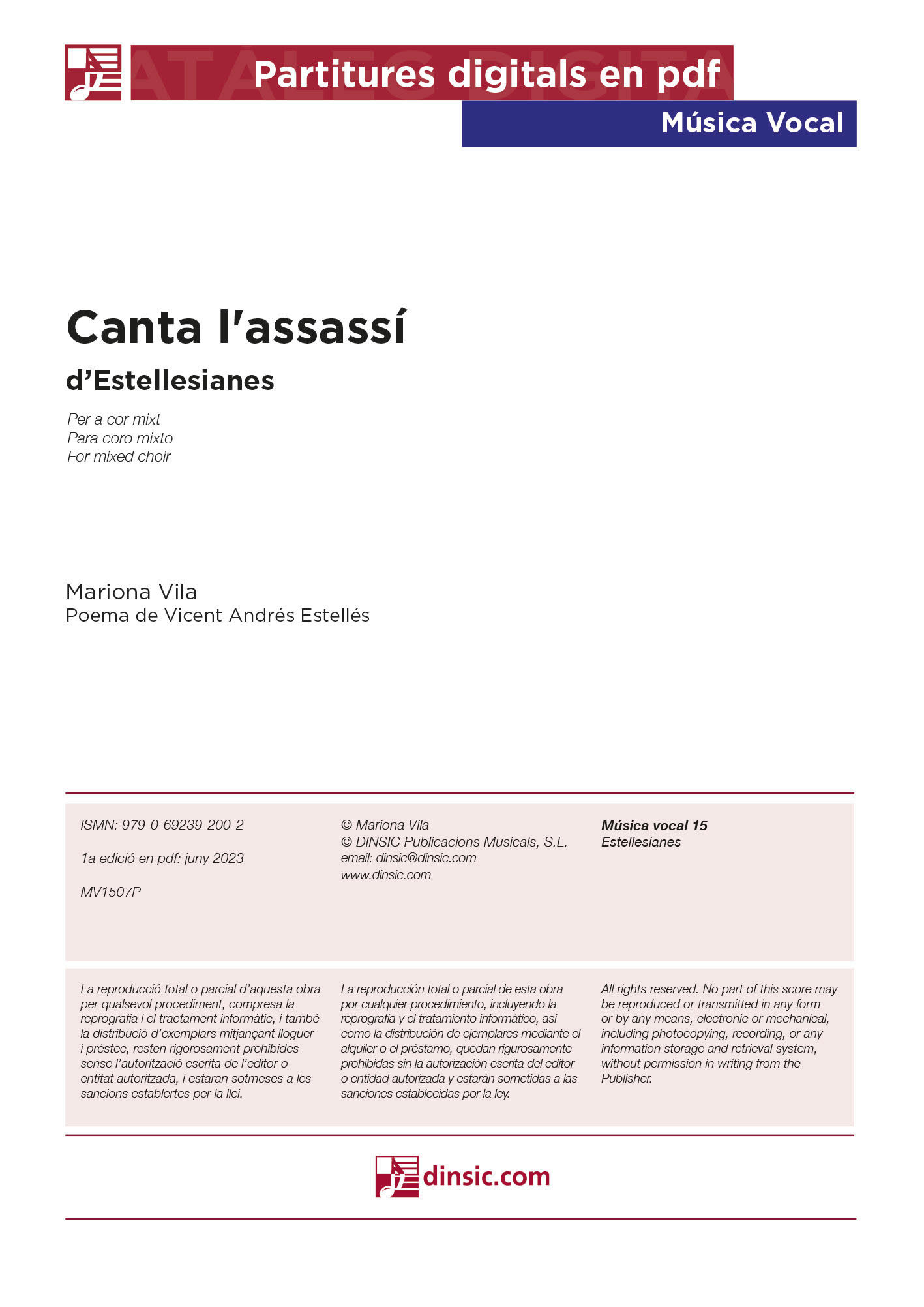 Canta l'assassí (per a cor mixt a capella)